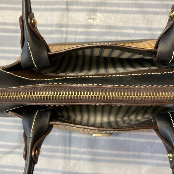 Dooney & Bourke textured tan and brown leather satchel. - Picture 7 of 11